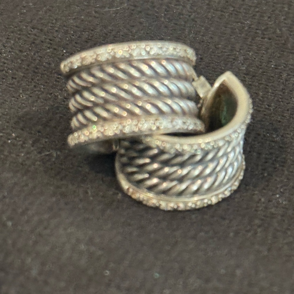 David Yurman Sterling Silver 925 Hoop Rope Earrings With Diamonds. O-69